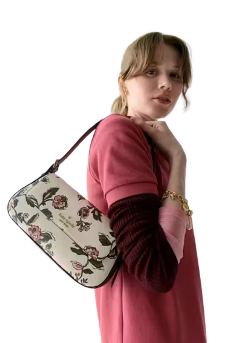 ( PREORDER ) Kate Spade Madison Forest Blooms Printed Small Flap Shoulder Bag In Meringue Multi KL811