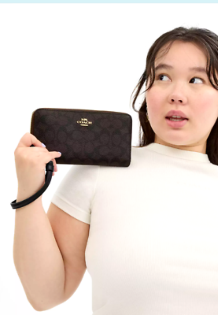 Coach Long Zip Around Wallet In Signature Canvas In Charcoal Black CW778