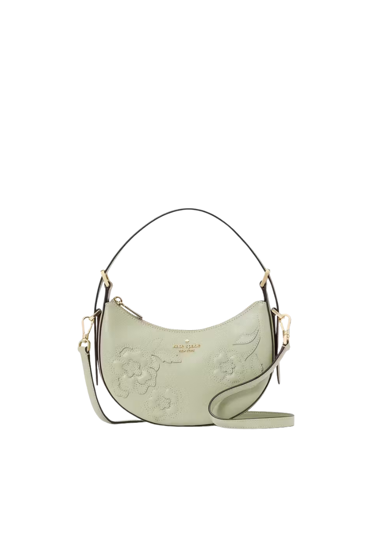 ( PREORDER ) Kate Spade Madison Floral Applique Crescent Shoulder Bag In Sage Bundle KL938