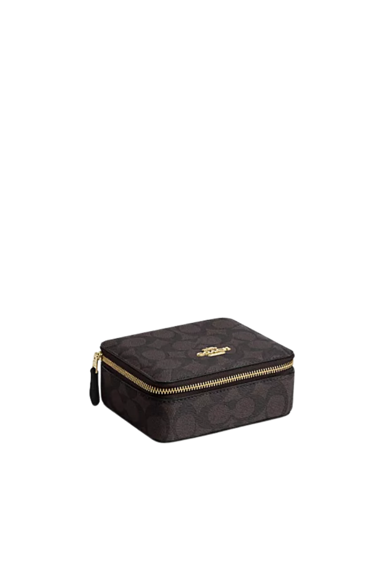 ( PREORDER ) Coach Large In Signature Canvas Jewelry Box In Gold Walnut Black CZ199