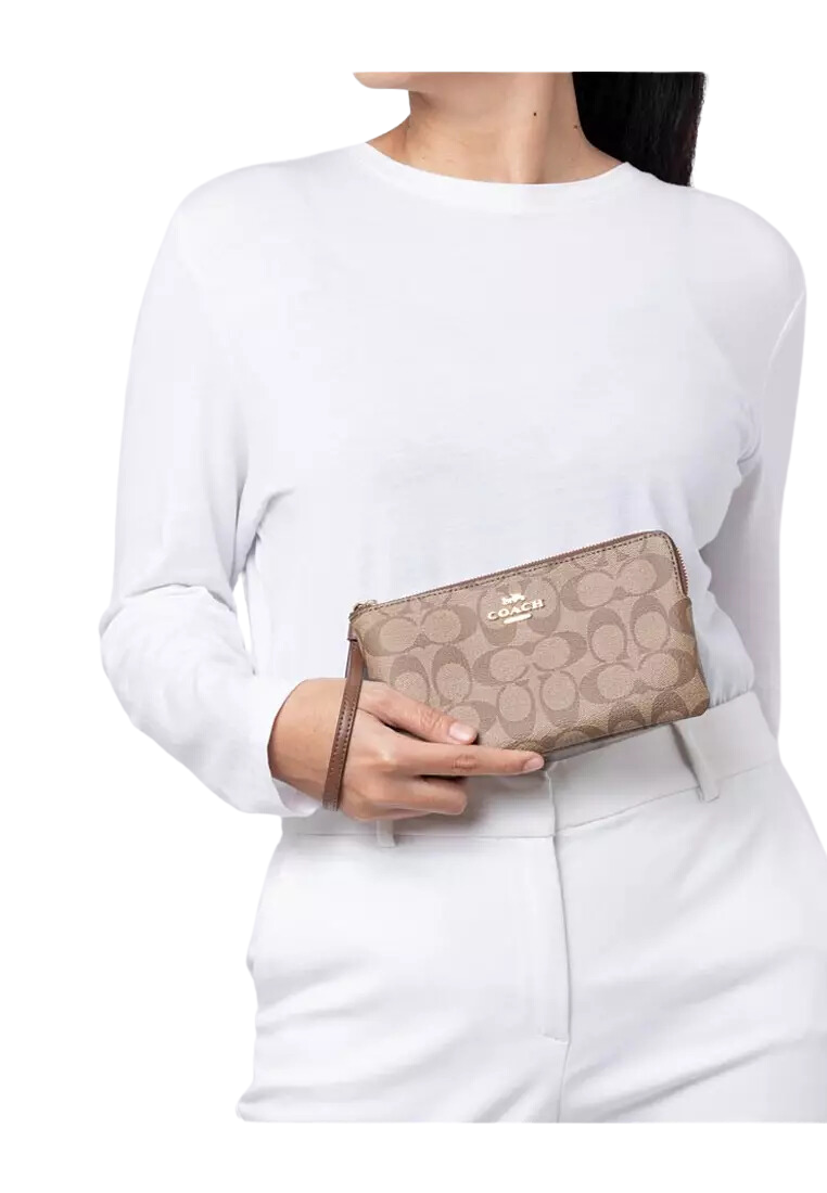 Coach Large Corner Zip Wristlet In Khaki Saddle CS438