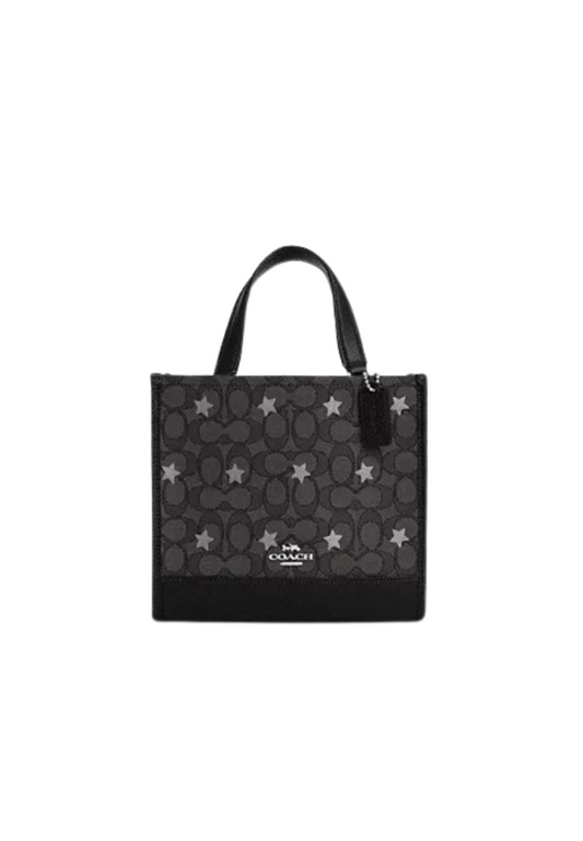 Coach Dempsey Tote 22 Handbag Signature Jacquard With Star Embroidery In Smoke Black Multi CO972