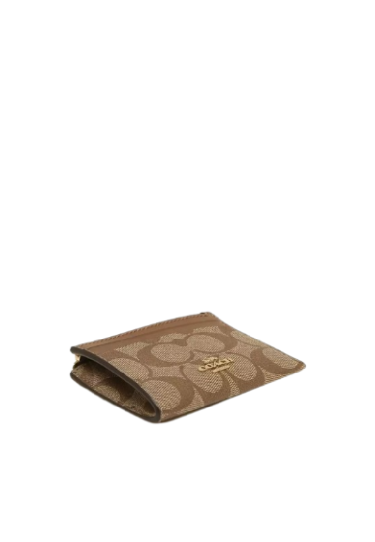 Coach Mini Skinny ID Case 88208 With Signature Canvas In Khaki Saddle