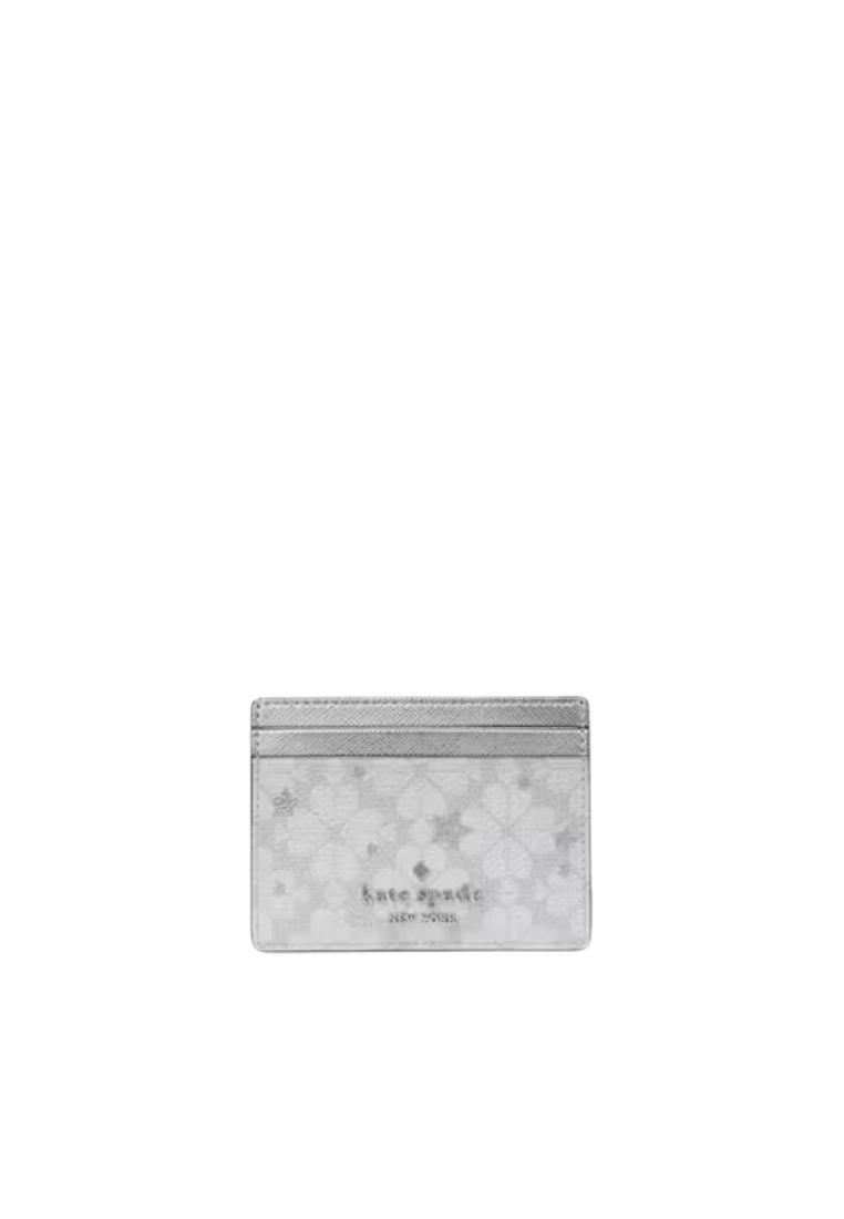 Kate Spade Flower Star Toss Small Slim Card Case In Platinum Grey KJ953