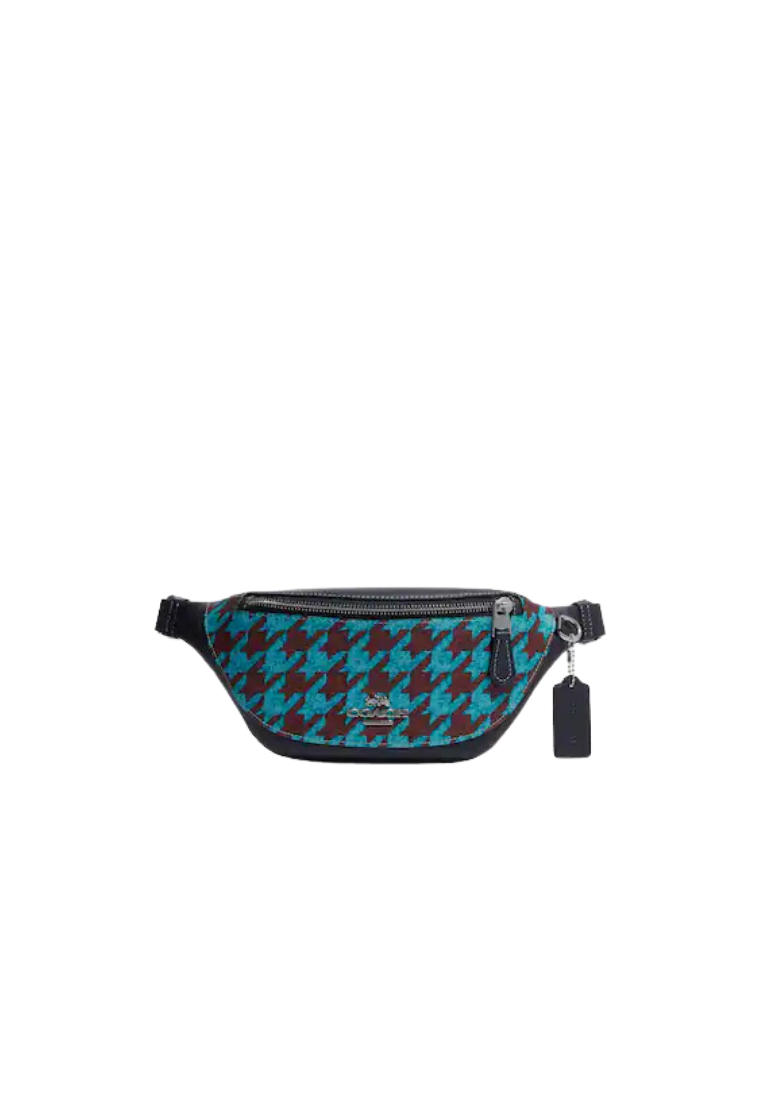 Coach Warren Mini Belt Bag With Houndstooth Print In Teal Wine CJ711