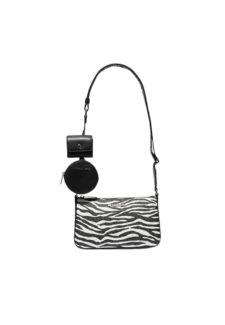 ( PREORDER ) Michael Kors Jet Set Leather Medium Animal Print Logo with Case Crossbody Bag In Black 35S5STVC1I