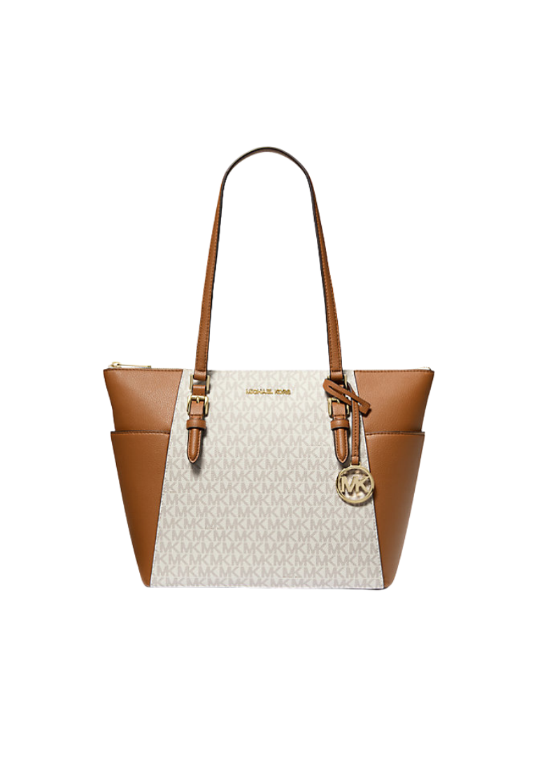 ( PREORDER ) Michael Kors Charlotte Large Logo and Leather Top-Zip Tote Bag In Vanilla 35T0GCFT3B