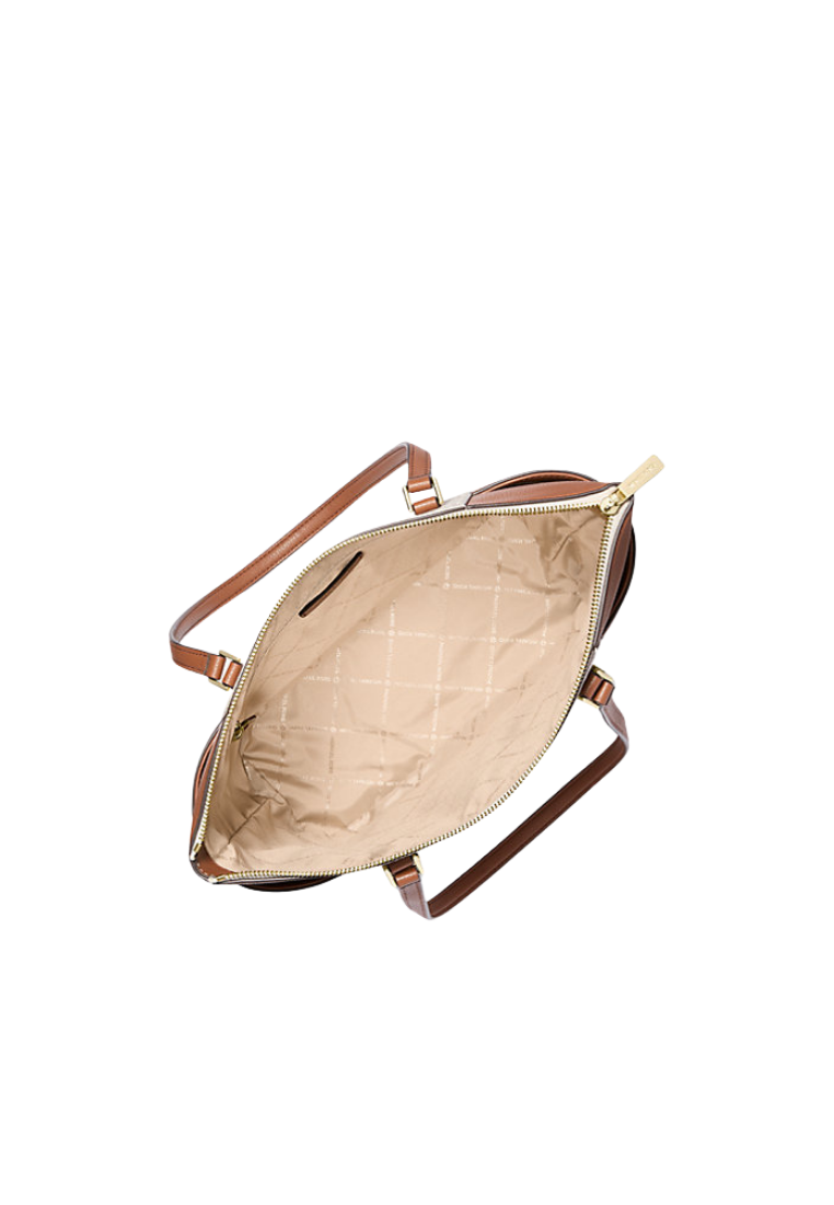 ( PREORDER ) Michael Kors Charlotte Large Logo and Leather Top-Zip Tote Bag In Vanilla 35T0GCFT3B