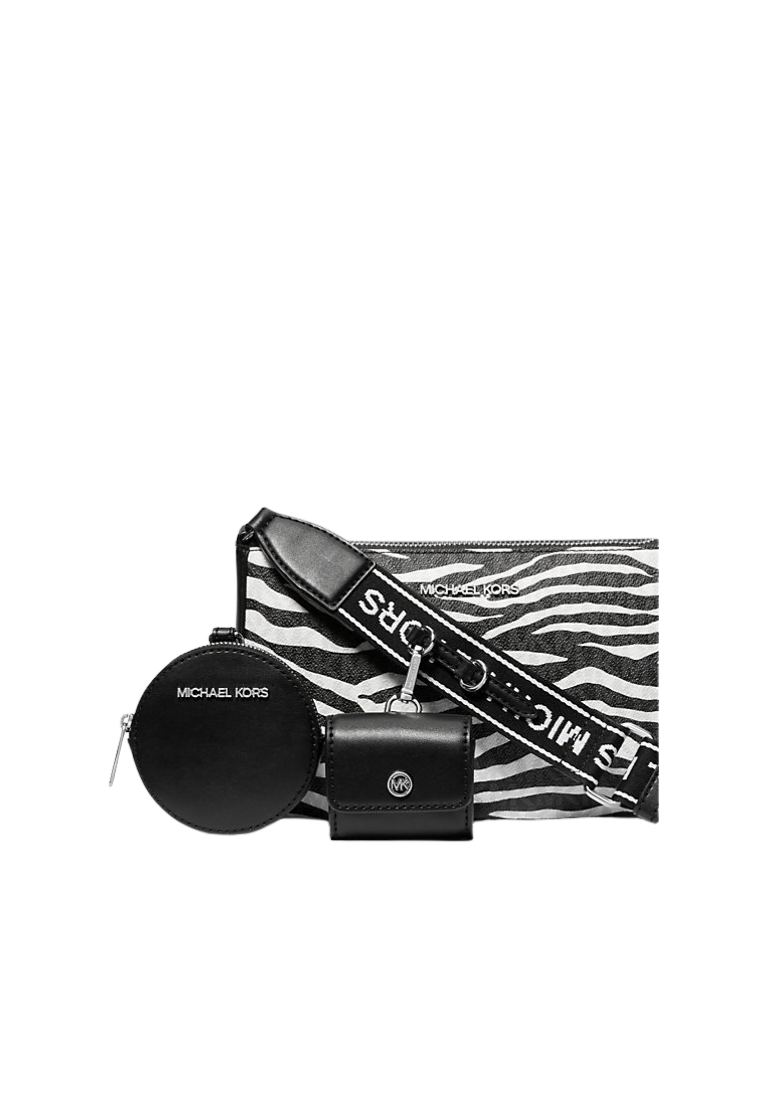 ( PREORDER ) Michael Kors Jet Set Leather Medium Animal Print Logo with Case Crossbody Bag In Black 35S5STVC1I
