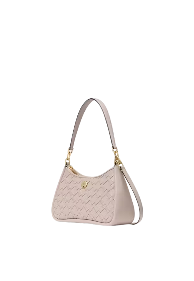( PREORDER ) Kate Spade Kayla Woven Leather Small Convertible Shoulder Bag In Cozy Grey KL026