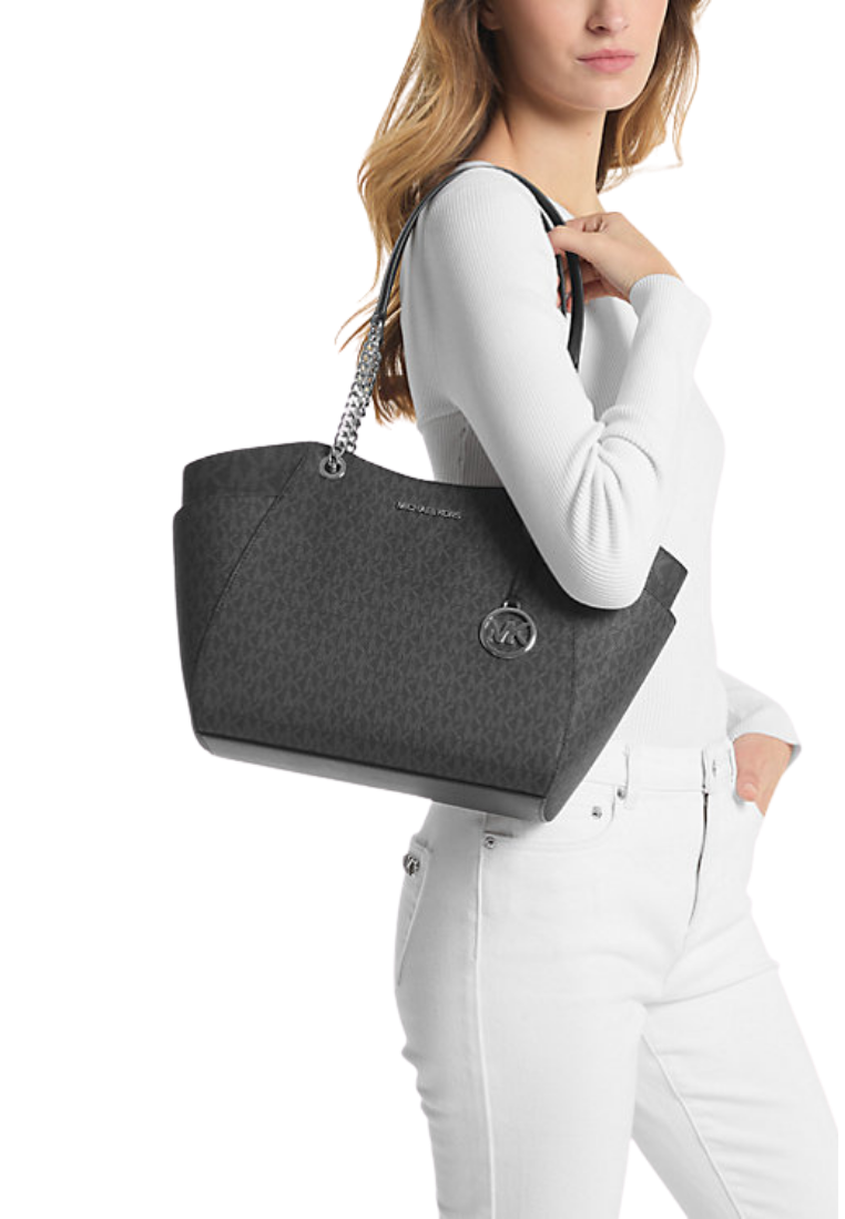 ( PREORDER ) Michael Kors Jet Set Large Signature Logo Shoulder Bag In Black 35S4STVT3B