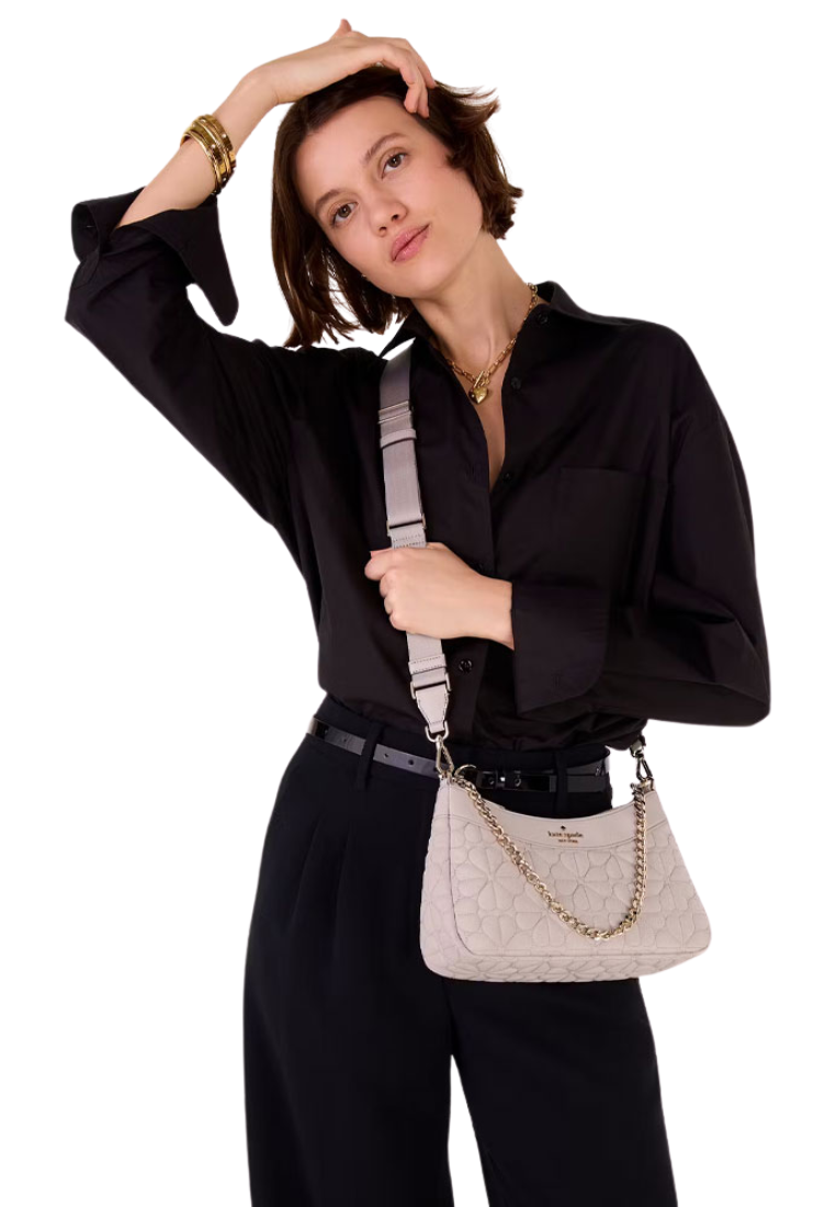 Kate Spade Spade Flower Quilted Fabric Convertible Crossbody Bag In Cozy Grey Kk077