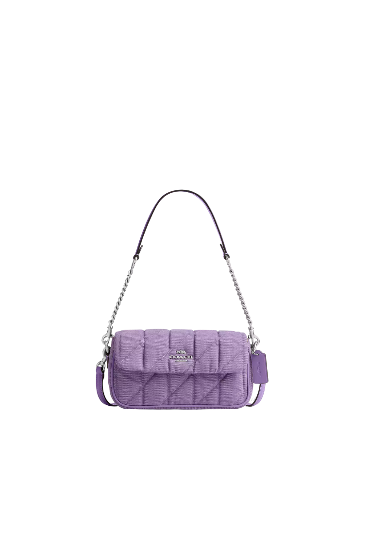 ( PREORDER ) Coach Hailey Flap Crossbody Bag In Quilted Denim Silver Iris CBI88