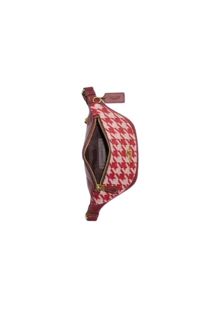 Coach Warren Mini Belt Bag With Houndstooth Print In Pink Red CJ711