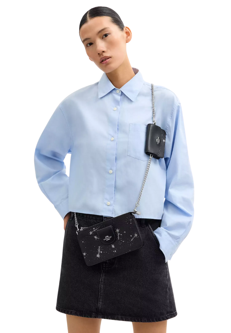 ( PREORDER ) Coach Poppy With Star Print Crossbody Bag In Novelty Leather Silver CCK80