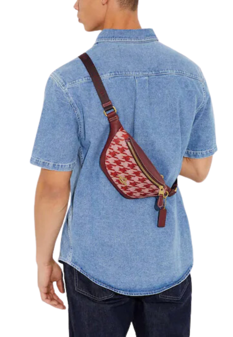 Coach Warren Mini Belt Bag With Houndstooth Print In Pink Red CJ711