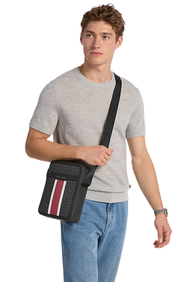 ( PREORDER ) Michael Kors Cooper Striped Signature Logo Flight Bag In Cherry 37F5LCOL6B