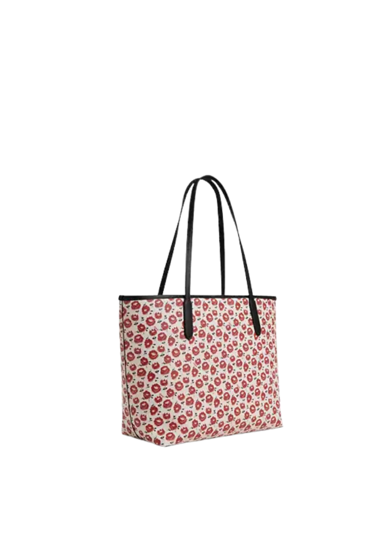 ( PREORDER ) Coach City With Floral Print Tote Bag In Silver Chalk Black Multi CBI50