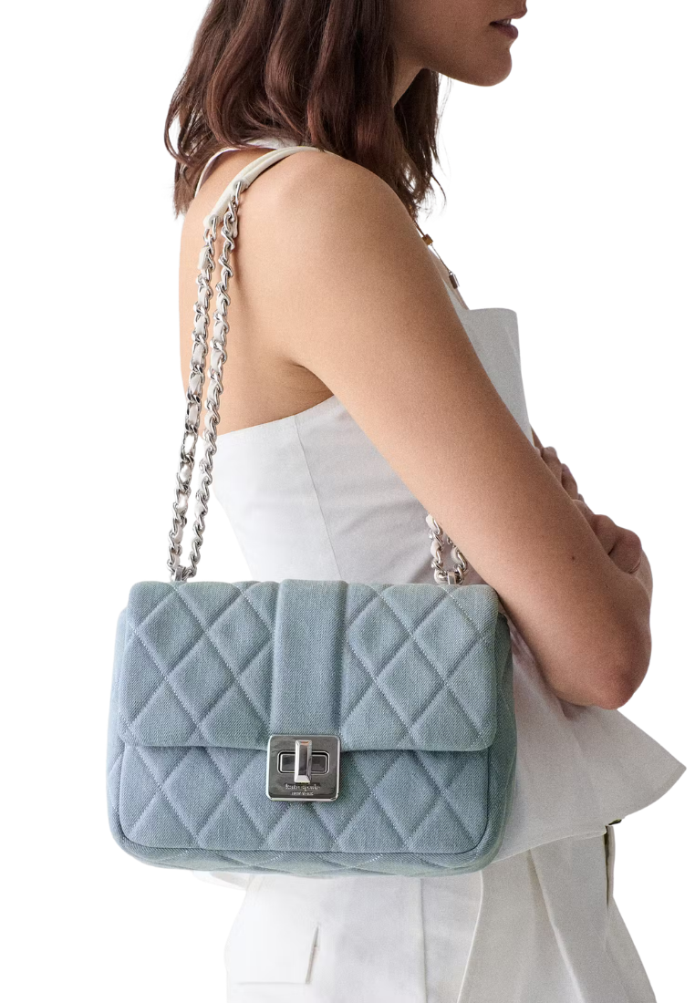 ( PREORDER ) Kate Spade Carey Quilted Denim Crossbody Bag In Blue Multicolor KN591