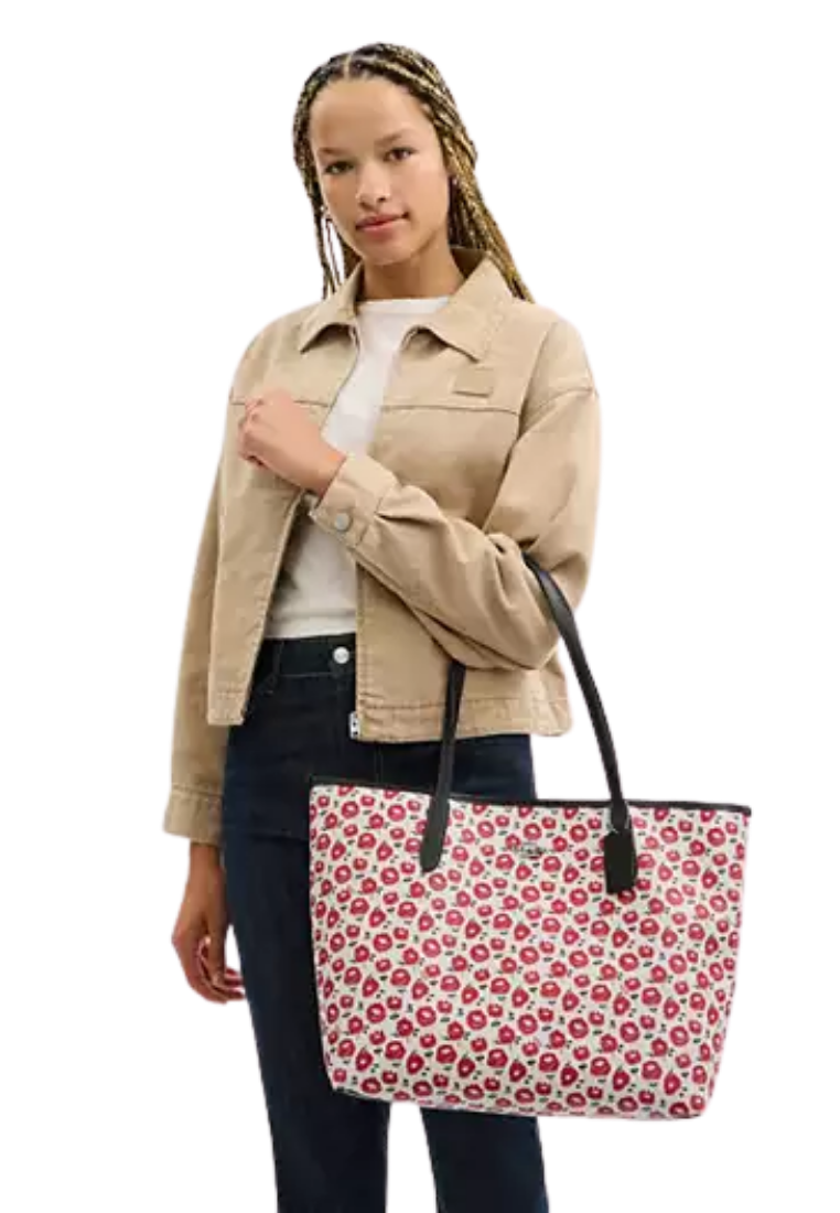 ( PREORDER ) Coach City With Floral Print Tote Bag In Silver Chalk Black Multi CBI50