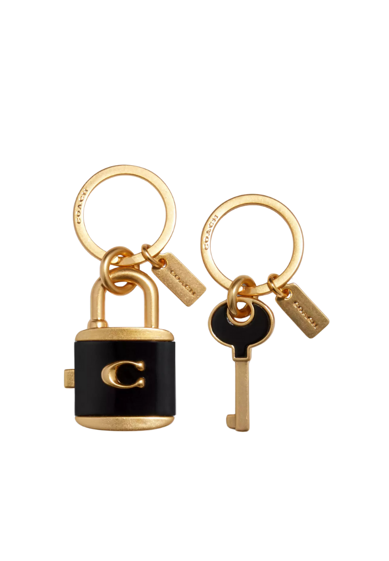( PREORDER ) Coach Lock and Key Bag Key Ring Charm In Gold Black C1679