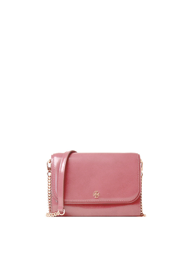 Tory Burch Emerson Patent Chain Crossbody Bag In Pink Ginger 139427