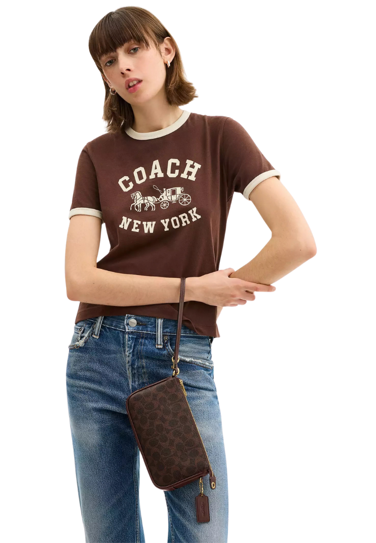 ( PREORDER ) Coach Plaza In Signature Canvas Shoulder Bag In Brass Maple CCC42
