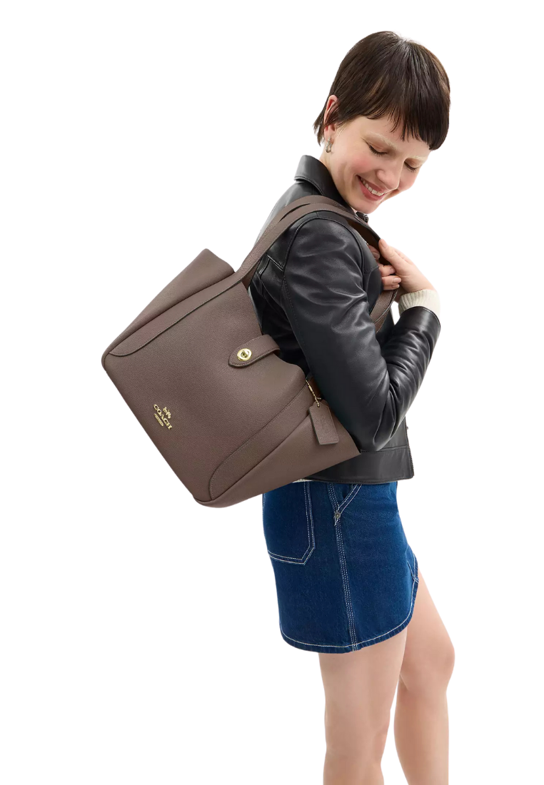 ( PREORDER ) Coach Hadley Turnlock Tote Bag In Gold Dark Stone CAL17