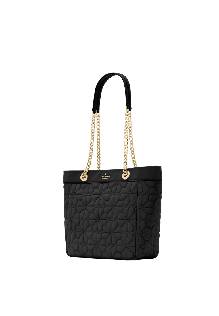 Kate Spade Flower Quilted Fabric Medium Tote Bag In Black KK156