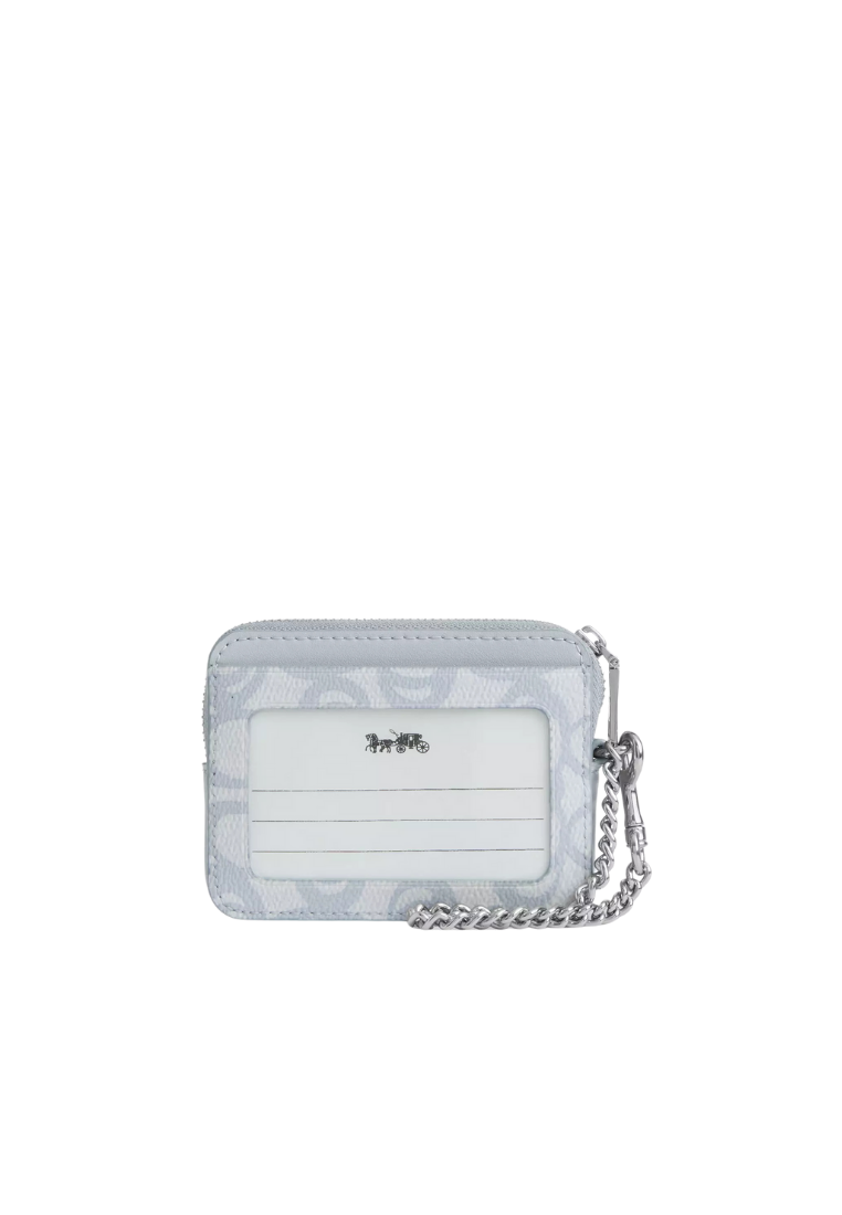 ( PREORDER ) Coach Zip In Sketch Signature Canvas Card Case In Silver Ice Blue CBL78