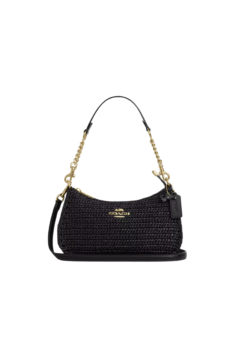 ( PREORDER ) Coach Teri Shoulder Bag In Straw Gold Black CBI17