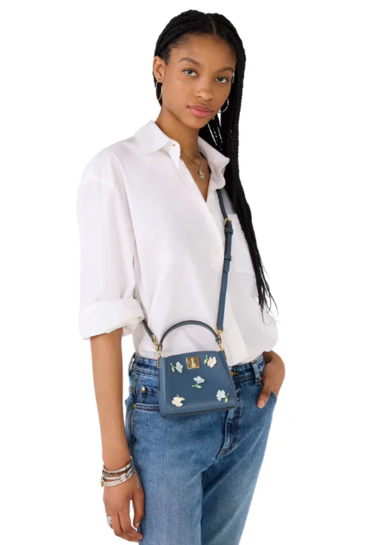 Kate Spade Phoebe Floral Applique Mini Top Handle In Blue Stone KK139