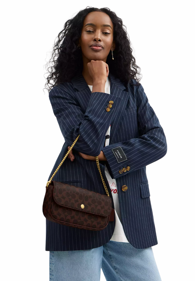 ( PREORDER ) Coach Brook Flap Chain In Signature Canvas Shoulder Bag In Brass Maple CAN91