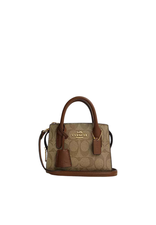 Coach Andrea Mini Carryall Crossbody Bag Signature Canvas In Khaki Saddle 2 CO975