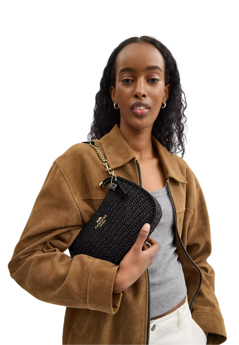 ( PREORDER ) Coach Teri Shoulder Bag In Straw Gold Black CBI17