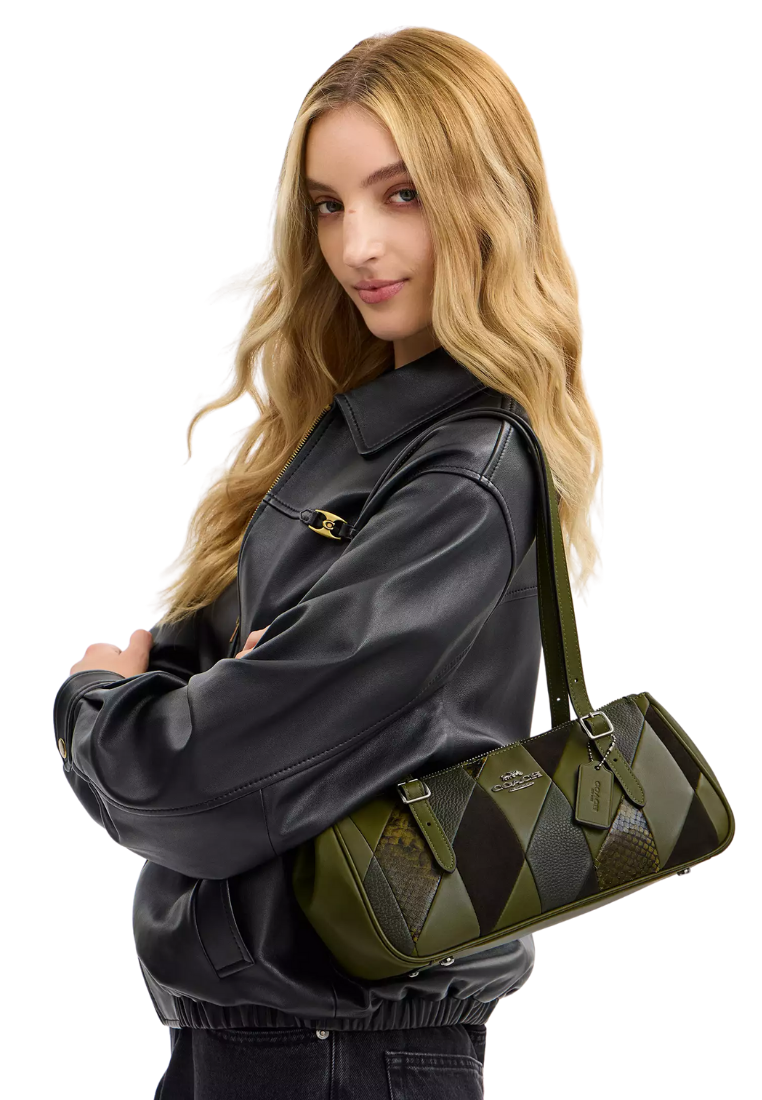 ( PREORDER ) Coach Asher With Patchwork Shoulder Bag In Olive Multi CCE37