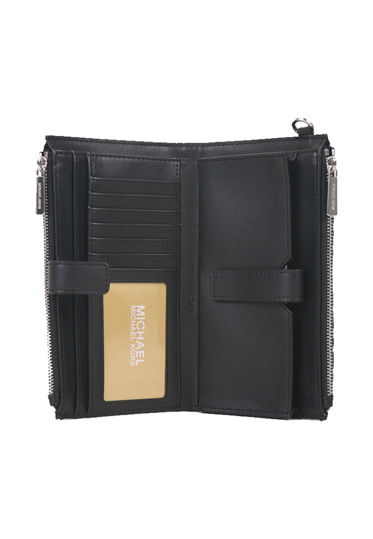 Michael Kors Jet Set Travel Large Double Zip Wristlet In Black Silver 35F4STVW3J