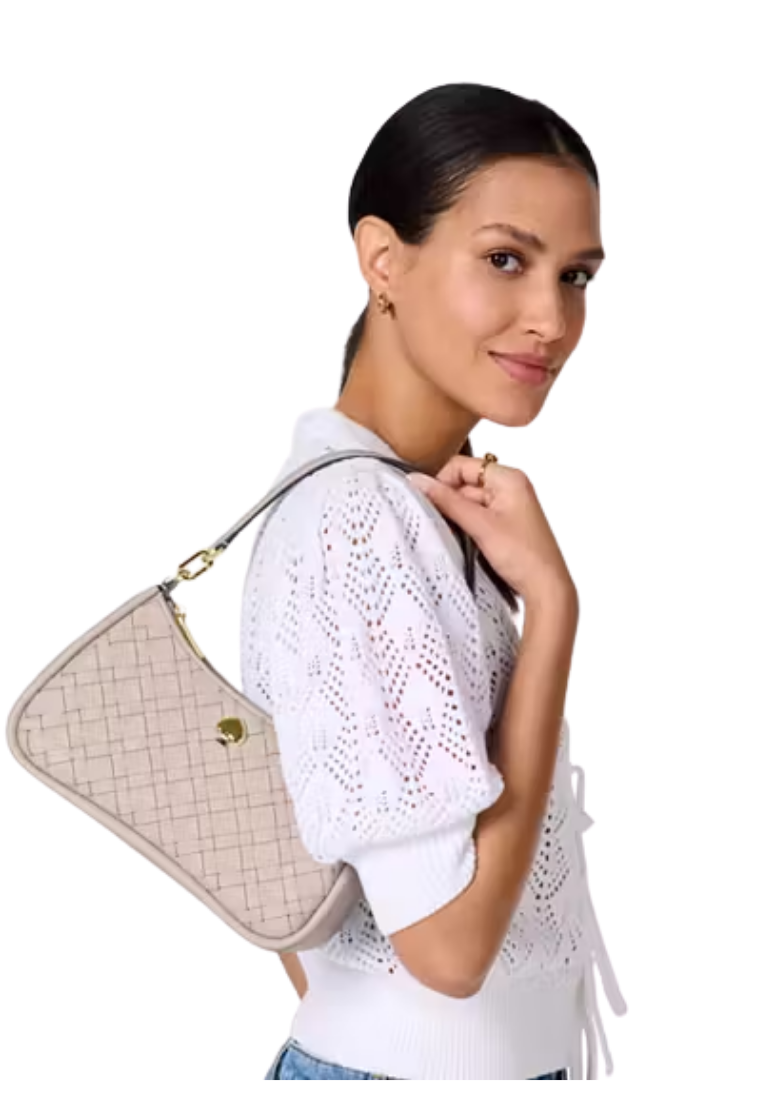 ( PREORDER ) Kate Spade Kayla Woven Leather Small Convertible Shoulder Bag In Cozy Grey KL026