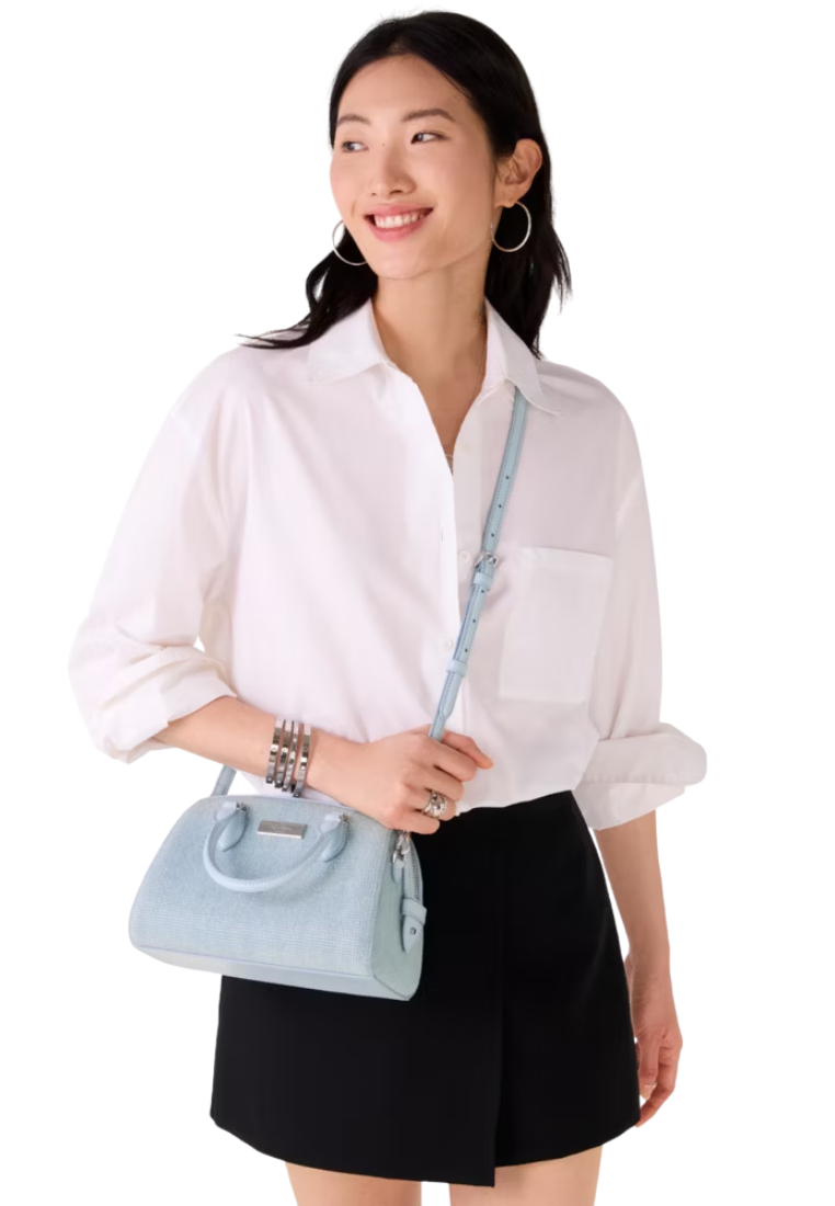 Kate Spade Madison Studded Denim Small Dolly Duffle Handbag In Blue Multi KK204