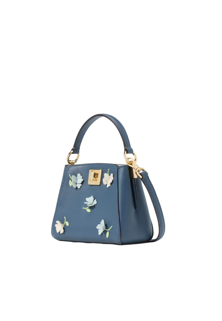 Kate Spade Phoebe Floral Applique Mini Top Handle In Blue Stone KK139