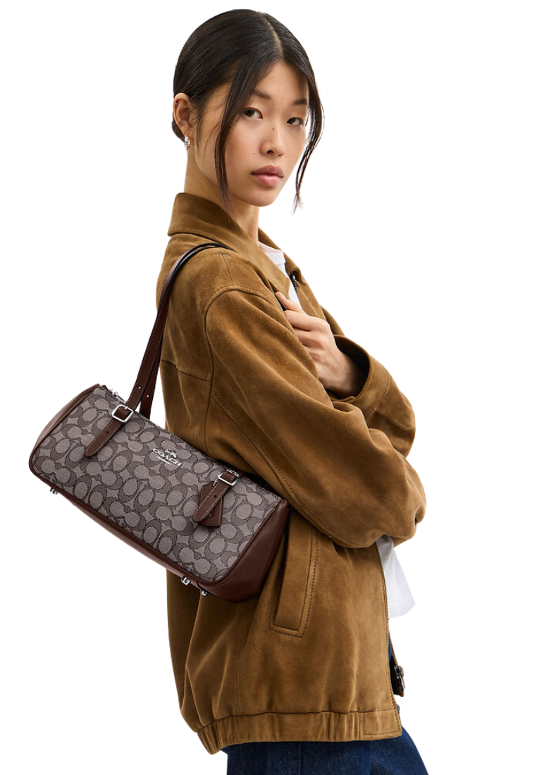 ( PREORDER ) Coach Asher In Signature Jacquard Shoulder Bag In Oak Maple CBJ03