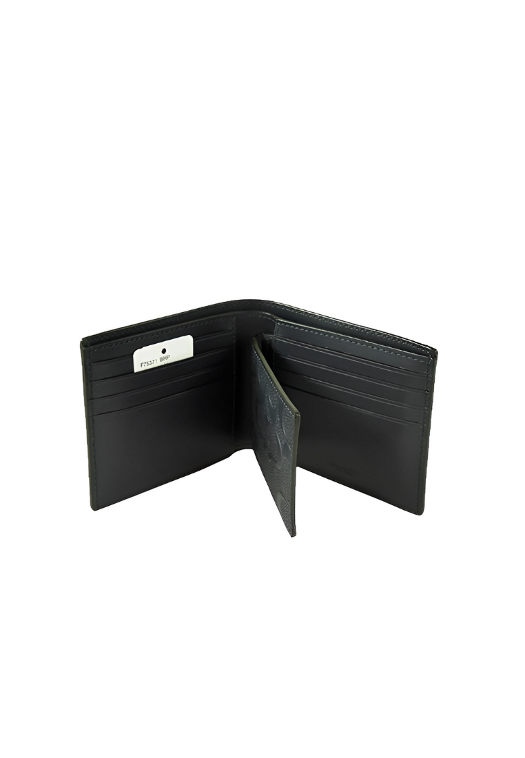 Coach Compact Id 75371 Embossed Leather Wallet In Black