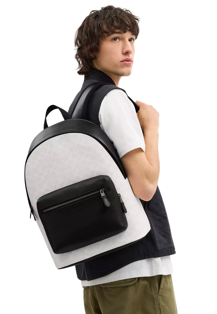 ( PREORDER ) Coach West In Signature Canvas Backpack In Chalk Black CV925