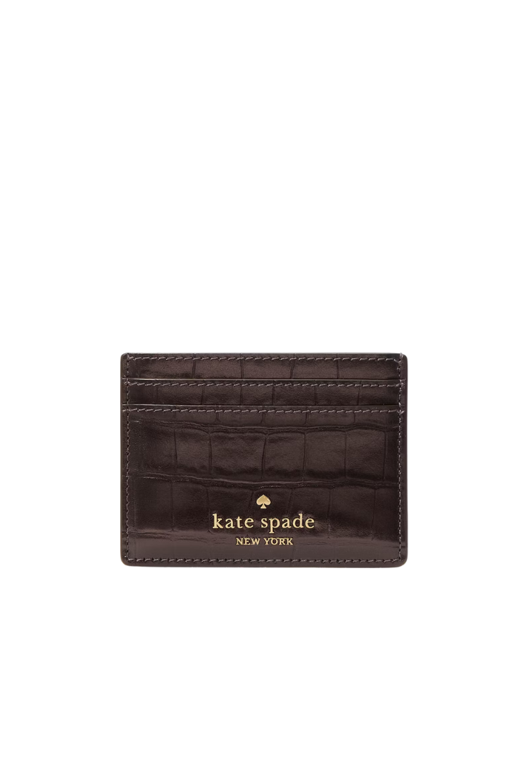 ( PREORDER ) Kate Spade Madison Croc Embossed Small Slim Card Holder In Hot Fudge KM621