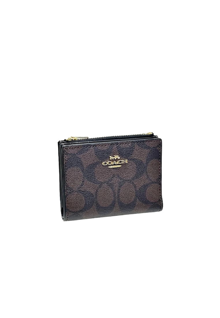 Coach Billfold Wallet Signature Canvas In Brown Black CM852
