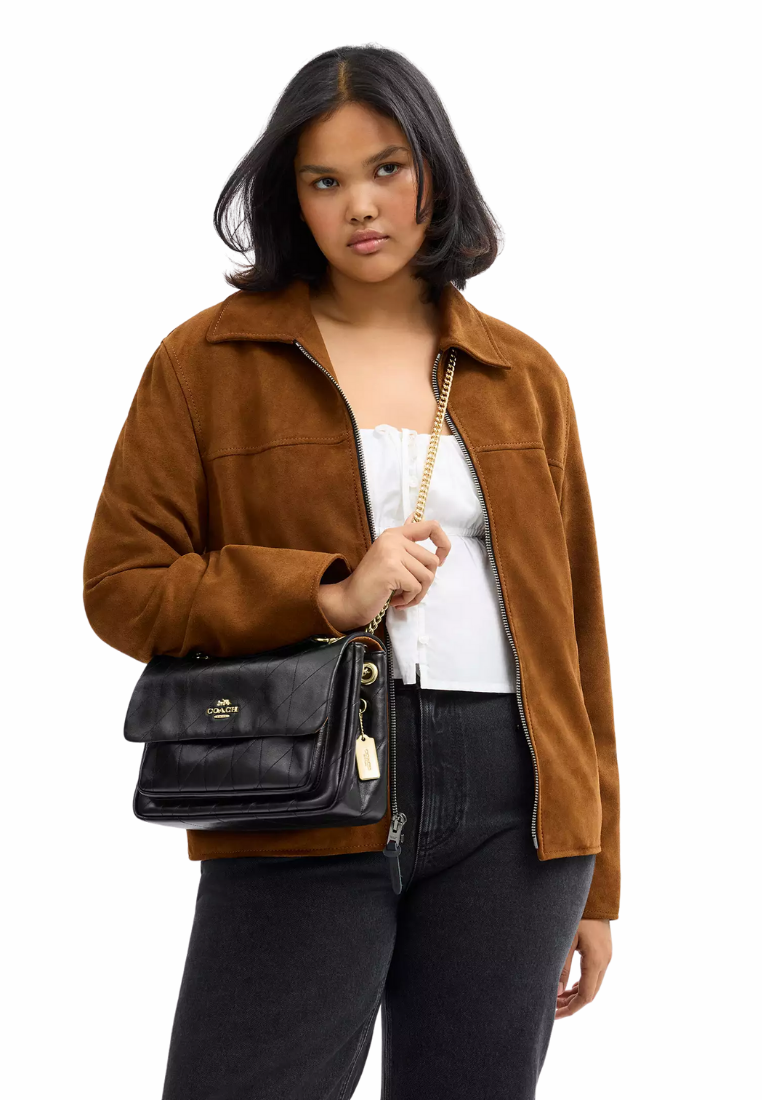 ( PREORDER ) Coach Elodie With Quilting Crossbody Bag In Gold Black CCZ62