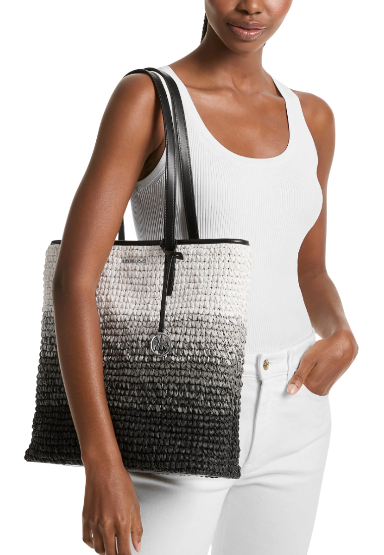 Michael Kors The Michael Ombre Straw Tote Bag In Black Noir 35S5S01T3W
