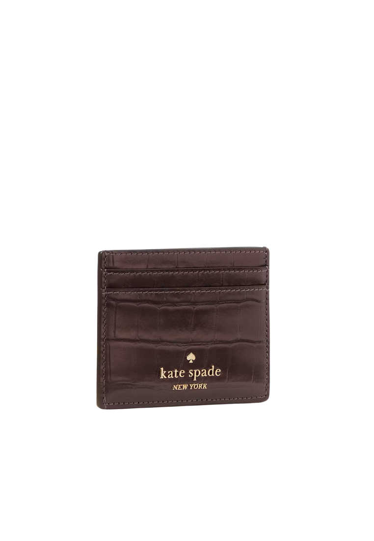 ( PREORDER ) Kate Spade Madison Croc Embossed Small Slim Card Holder In Hot Fudge KM621