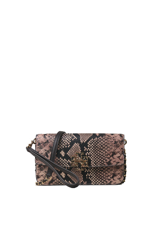 Tory Burch Britten Snake Embossed Chain Crossbody Wallet With Wristlet In Shell Pink 164034