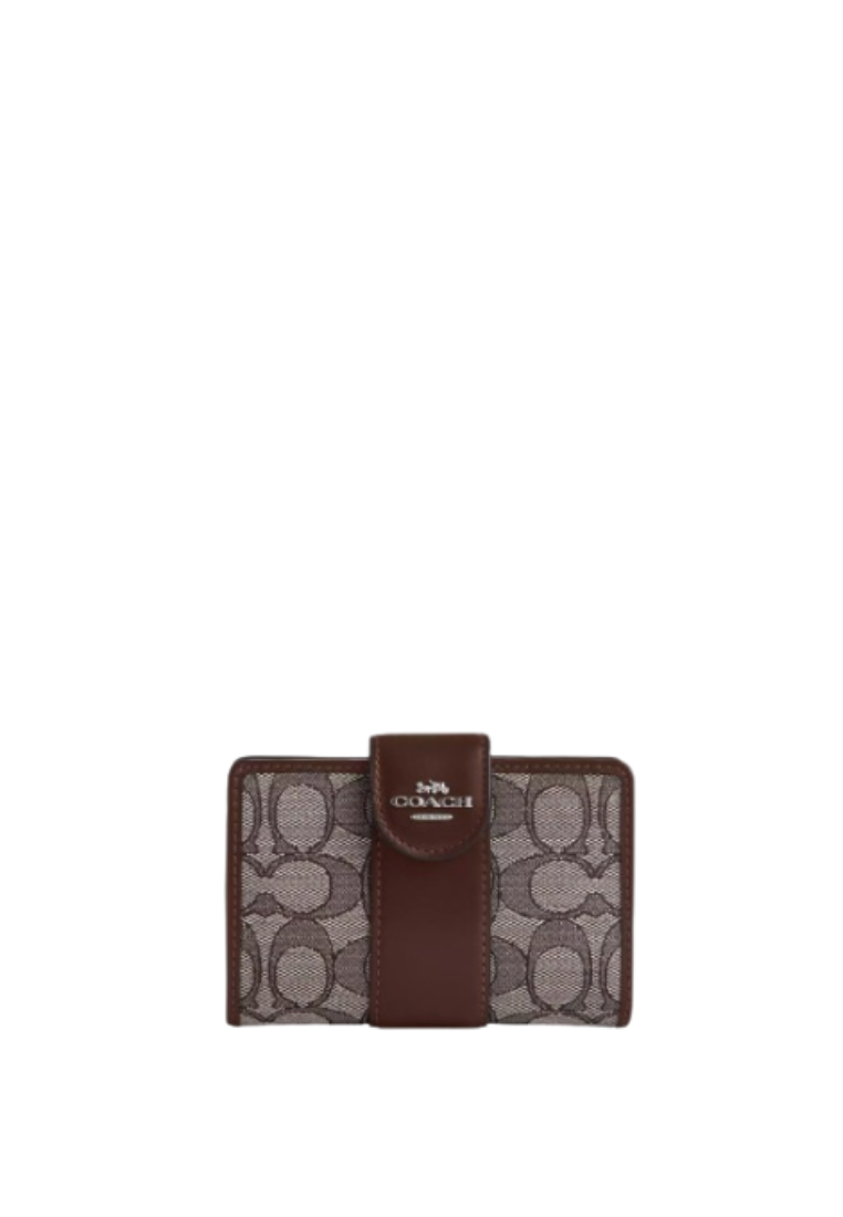 Coach Medium Corner Zip Wallet In Signature Jacquard In Oak Maple CU987